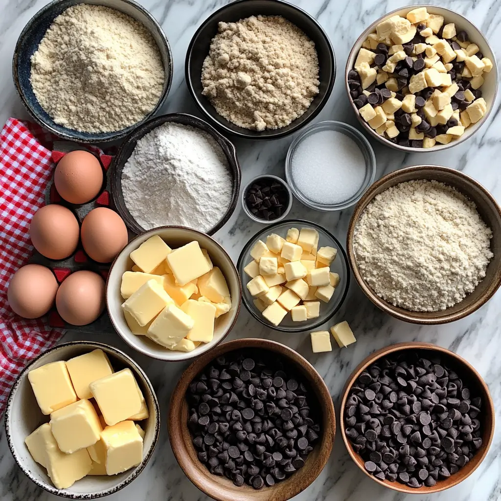 Flat lay of fresh ingredients for making Gipfeli.
