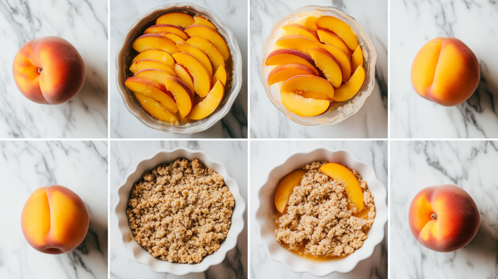 Step-by-step guide to making a homemade peach crumble.